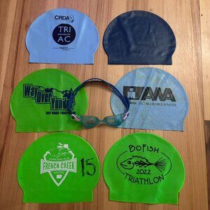 Latex Swim Cap Bundle (6 Caps) and Speedo Goggles